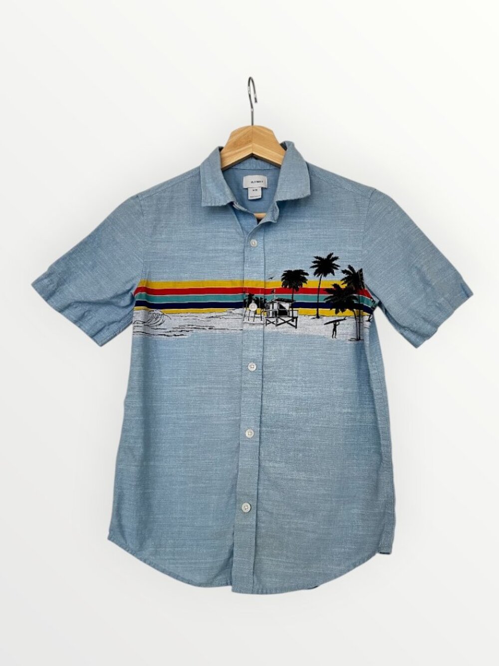 Old Navy Boys Blue Button-Down Beach Retro Summer California Surf Size 8
